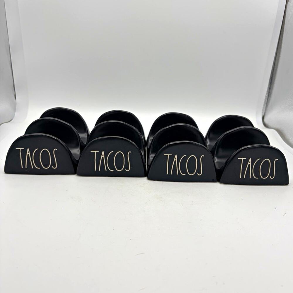 Rae Dunn Artisan Collection TACOS 4pc Divided Ceramic Serving Bowls Black